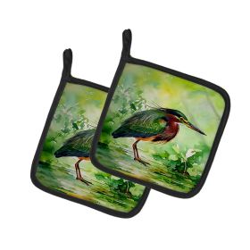 Green Heron Pair of Pot Holders Kitchen Heat Resistant Pot Holders Sets Oven Hot Pads for Cooking Baking BBQ, 7 1/2 x 7 1/2