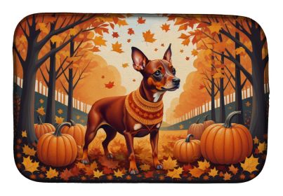Red Miniature Pinscher Fall Dish Drying Mat Absorbent Dish Drying Mat Pad for Kitchen Counter Dish Drainer Mat for Countertop, 14 x 21", Multicol
