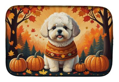 Bichon Frise Fall Dish Drying Mat Absorbent Dish Drying Mat Pad for Kitchen Counter Dish Drainer Mat for Countertop, 14 x 21", Multicolor