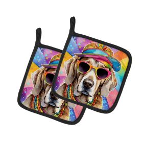Weimaraner Hippie Dawg Pair of Pot Holders Kitchen Heat Resistant Pot Holders Sets Oven Hot Pads for Cooking Baking BBQ, 7 1/2 x 7 1/2