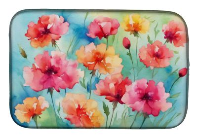 Carnations in Watercolor Dish Drying Mat Absorbent Dish Drying Mat Pad for Kitchen Counter Dish Drainer Mat for Countertop, 14 x 21", Multicolor (Default: Default)
