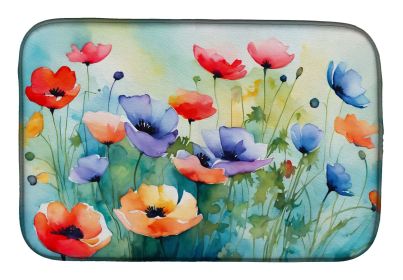 Anemones in Watercolor Dish Drying Mat Absorbent Dish Drying Mat Pad for Kitchen Counter Dish Drainer Mat for Countertop, 14 x 21", Multicolor (Default: Default)