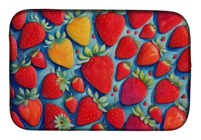Colorful Strawberries Dish Drying Mat Absorbent Dish Drying Mat Pad for Kitchen Counter Dish Drainer Mat for Countertop, 14 x 21", Multicolor (Default: Default)